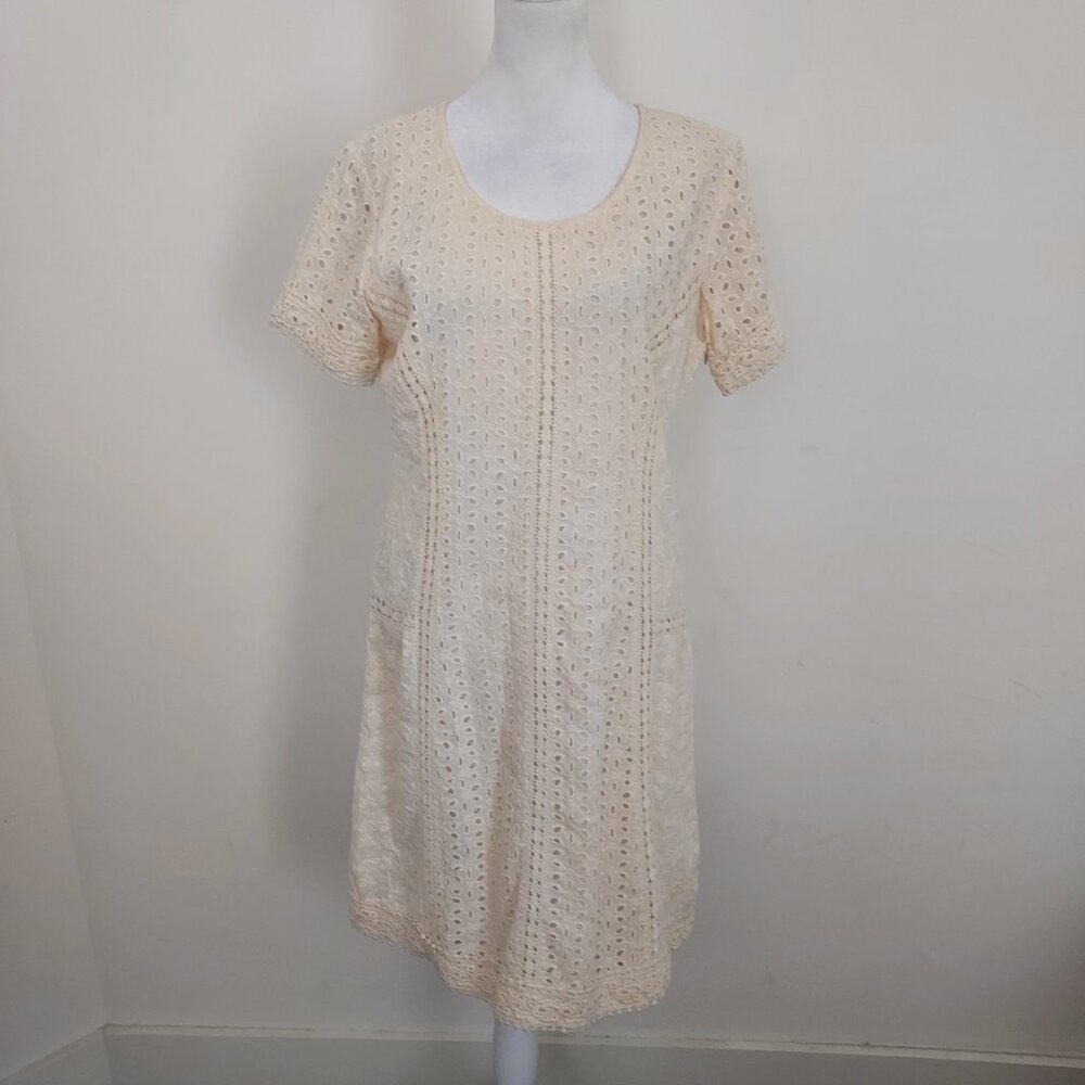 Sundance Cream Eyelet Delight Lace Short Sleeve Midi Dress Size 8